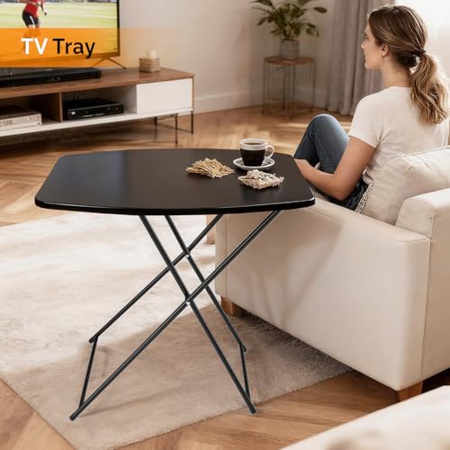 VINGLI Small Folding Table Portable, 18" Adjustable Height Personal Laptop TV Tray, Camping Table, HDPE Plastic Top with Steel Frame,Black - color: Black, size: 28"