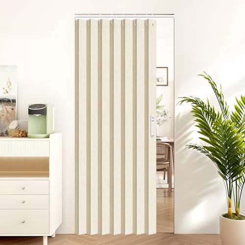 Vatge Closet Curtain for Open Closet, Folding Accordion Door Curtains for Closets Without Door, Privacy Curtain for Doorway, 1 Panel with Tieback, W39 x L78, Butter Cream - color: Butter Cream, size: 39"W x 78"L (Pack of 1)