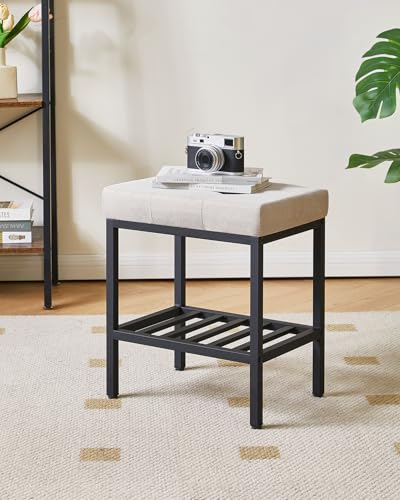 IBUYKE Rectangular Makeup Stool, Linen Seat Vanity Chair, Linen WBD017Y | Adjustable Feet Storage Space Footrest Multi-Use Small Side Table Ottoman Bedroom - color: Linen, size: Rectangular