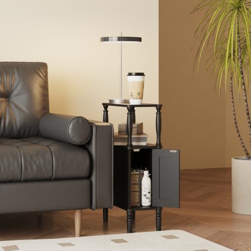 Veegle Narrow Nightstand,Skinny End Side Table (Black) | Mid-Century Modern Night stand with Storage,bedside table for Bedroom and Living Room - color: Black
