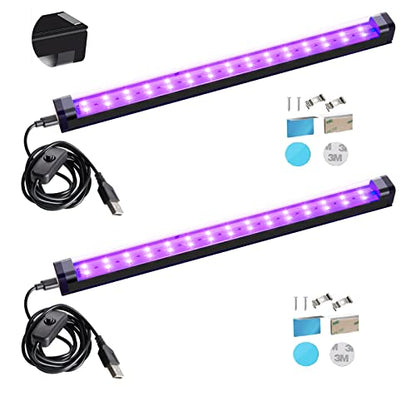 UV Black Light Bar 1ft LED Blacklight Strip Lights for Fluorescent Tapestry | Magnetic, 10W, USB-C Cord, Small, for Body Paint Glow Party Poster Cabinet Display, Bedroom Decor, THLIFURE, 2PACK