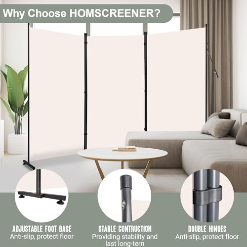 Room Divider 3 Panel Folding Privacy Screen, Round Pad Design Wall Divider | 71''Hx102''W, UV Protection Fabric, Wobble-free Metal Frame, Large 3 Panel Partition Room Dividers, Indoor Window Blackout - color: Beige