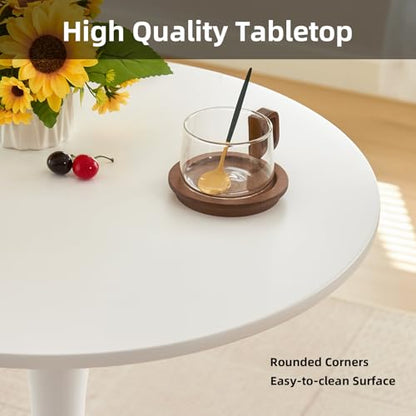 Round Dining Table, 31.5" Circle Tulip Table with Thickened Tabletop & Metal Pedestal, Mid Century Modern Bistro Table for Kitchen, Small Places, Living Room, Cafe (White) - color: Pearl White, size: 31.5"