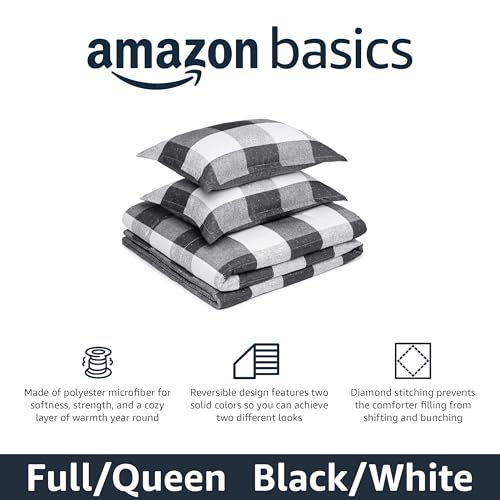 Amazon Basics Lightweight Microfiber Comforter Set, 3-Piece, Black/White Checkerboard, Full/Queen - color: Checkerboard Pattern, Black/White, size: Queen/Full