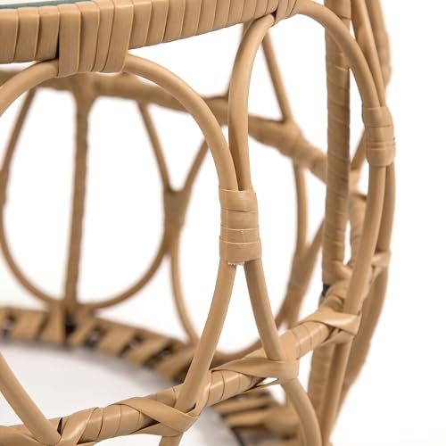 Furniture of America Ysar Boho Rattan Round Coffee Table Outdoor with 5mm Tempered Glass Top, All-Weather and Rust Resistant Patio Furniture - color: Natural/18.9 In.
