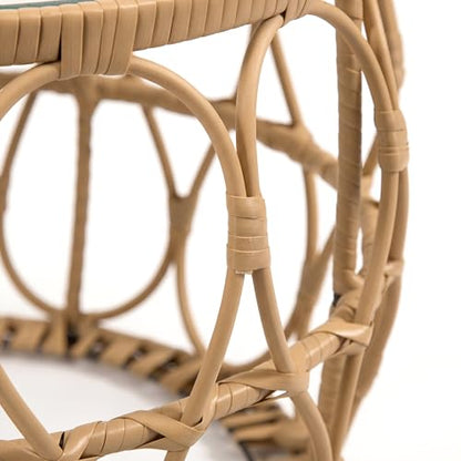 Furniture of America Ysar Boho Rattan Round Coffee Table Outdoor with 5mm Tempered Glass Top, All-Weather and Rust Resistant Patio Furniture - color: Natural/18.9 In.