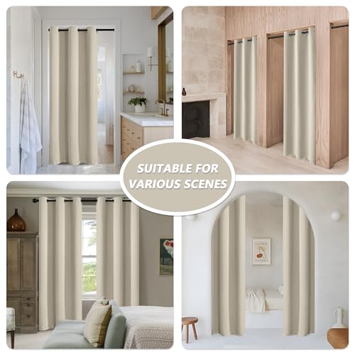 MYSKY HOME Beige Blackout Curtains for Living Room Bedroom Curtains 80 Inches Long Grommet Room Darkening Window Curtains Thermal Insulated Single Panel Curtains 52 x 80 Inch, Natural - color: Beige, size: 52"W x 80"L (Pack of 1)