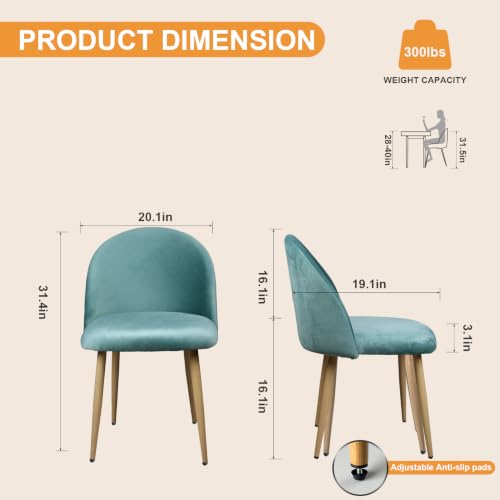 Lightdot Dining Chairs Set of 2, Velvet Upholstered Dining Chairs with Solid Wood Legs, Mid-Century Modern Accent Chair for Kitchen Living Room Bedroom, Assembly Guide Included, Mint Green - color: Teal