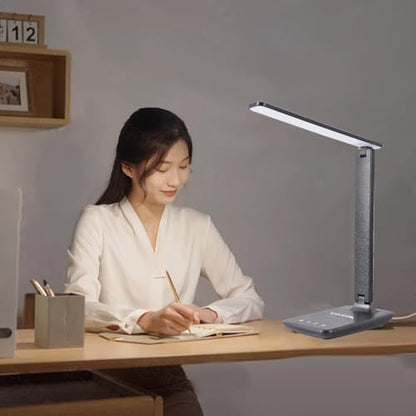 Eye Caring Table Lamp, 180 Adjustable Rotating Foldable Desk Lamp with USB C Charging Port, 5 Color Temperatures 5 Dimming Levels (Black) - color: Black