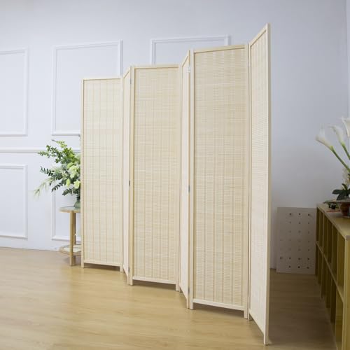 6 Panel Bamboo Room Divider Screen,5.6 FT Tall Bamboo Divider Folding Privacy Screen,Freestanding Panel Divider for Room Seperation,Beige - color: Beige, size: 6 Panel
