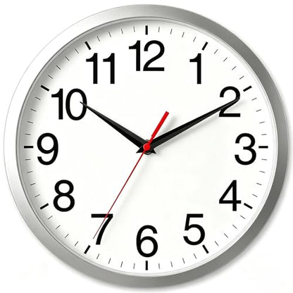 Wall Clock Analog 10 Inch Silver Battery Operated Silent Clock | Easy To Read, Non Ticking, Round, Accurate, Kitchen, Living Room, Classroom, Office, School - color: B_silver, size: 10 Inch