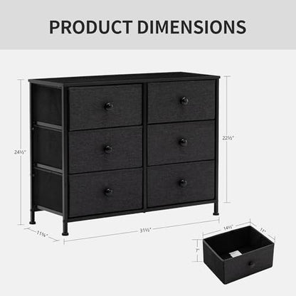 DUHOME 6 Drawer Black Fabric Dresser, Storage Organizer with Wood Top & Steel Frame, Modern Style Storage Cabinets Organization Units for Bedroom, Closet, Hallway, Entryway, Nursery & Living Room