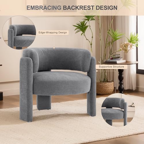 Modern Accent Barrel Chair,Mid Century Single Armchair with Curved Backrest Upholstered Side Reading Chair with 3 Legs Comfy Sherpa Chair for Bedroom and Living Room (Gray, Set of 1) - color: Grey, size: Set of 1