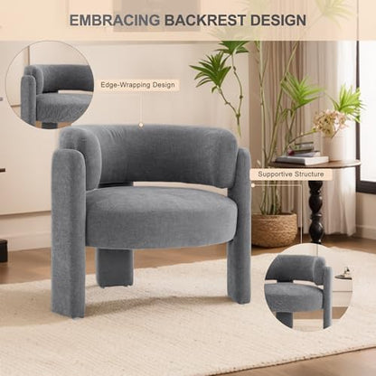 Modern Accent Barrel Chair,Mid Century Single Armchair with Curved Backrest Upholstered Side Reading Chair with 3 Legs Comfy Sherpa Chair for Bedroom and Living Room (Gray, Set of 1) - color: Grey, size: Set of 1