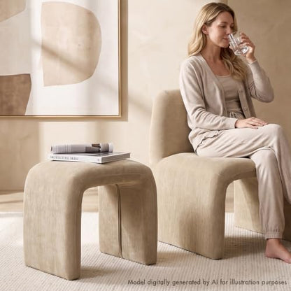Hyfirm Accent Chair with Matching Side Table, Sculptural Design, Khaki | Sculptural armless reading chair with matching upholstered side table for living rooms, bedrooms, and reading nooks - color: Kakhi Chenille
