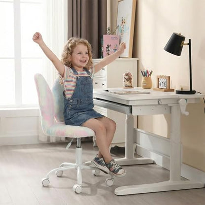 chairus Kids Desk Chair Butterfly Faux Fur Study Chair for Teenage Girls Adjustable Kids Vanity Chair for Bedroom Reading Living Room, Small Cute Student Task Chair with White Foot, Macaron - color: Butterfly, Macaron