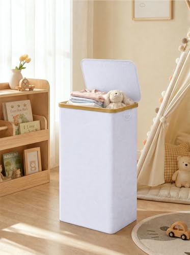 IEGrow Laundry Hamper with Lid,110L Laundry Basket with Mesh Bags,White | Dirty Clothes Hamper Basket with Bamboo Handle for Clothes Towels - color: White, size: 110L