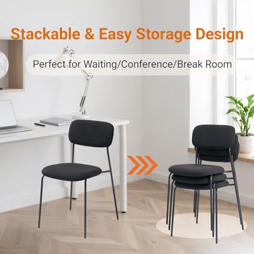 Sidanli Stackable Waiting Room Chairs, Armless Upholstered Guest Chairs Set of 4 with Comfotable Cushion for Conference Reception Break Room Lobby, Black - color: Black