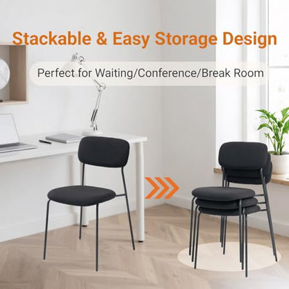 Sidanli Stackable Waiting Room Chairs, Armless Upholstered Guest Chairs Set of 4 with Comfotable Cushion for Conference Reception Break Room Lobby, Black - color: Black