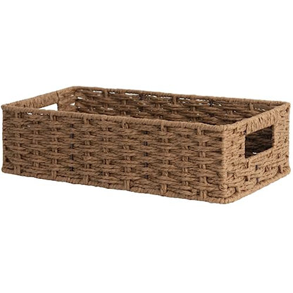 StorageWorks Toilet Tank Tray, Brown Round Paper Rope Bathroom Baskets for Organizing, Toilet Tank Basket, Toilets Organizer with Built-in Handles, 14 ¼"L x 6 ¾"W x 3 ¾"H, 1 Pack | Paper Rope Toilet Tank Tray for Tank Topper, Small Wicker Toilets Paper Ba