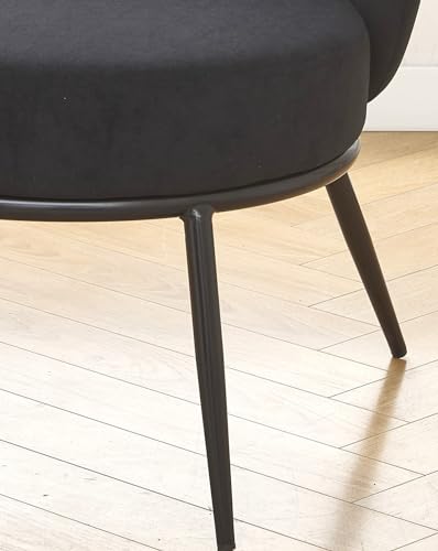 GDFStudio 27" Modern Accent Chair, Comfy Lounge Chair, Velvet Upholstered Chair, Mid Century Modern Armchair with Metal Legs, Solid Wood Frame, Cushion Barrel Side Chair for Living Room Bedroom, Black - color: Black + Velvet