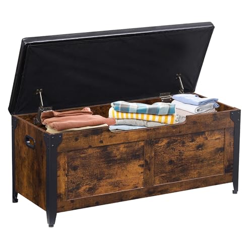 IDEALHOUSE 39.4" Storage Bench with 2 Safety Hinges, Rustic Brown | Retro Wooden Storage Chest, Loads 300 lb, Easy Assembly, Storage Ottoman Bench for Bedroom Entryway Living Room - color: Rustic Brown, size: 39.4 in