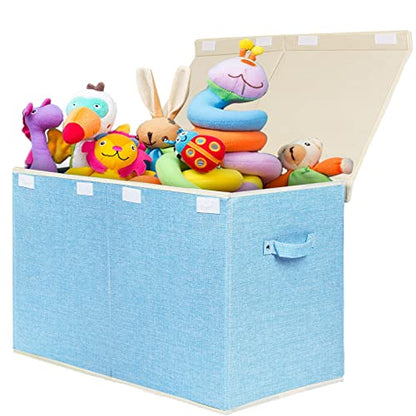 Large Toy Box Chest Storage with Flip-Top Lid, Kids Toy Storage Bin Boxes | Toy Chest with Rivets Handles for Kids, Boys, Girls, Nursery, Playroom, Living Room, Bedroom, 25"x 13" x 16" (Linen Blue) - color: Large Blue