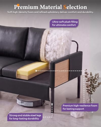 TYBOATLE Black Faux Leather Small Couch Loveseat, 2-Seater for Living Room | Love Seat, Mini Couch, Small Sofa, Modern Upholstered Design, Apartment, Dorm, Office, Bedroom, Compact Spaces - color: Black