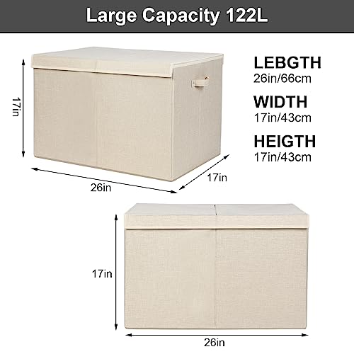 122L Large Toy Box Chest Storage with Lid, Collapsible Kids Toy Storage | Toy Chest with with Removable Divider for Kids, Boys, Girls, Nursery, Living Room, Bedroom, 26"x17" x17" (Linen Beige) - color: Extra Large Beige