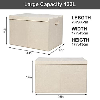 122L Large Toy Box Chest Storage with Lid, Collapsible Kids Toy Storage | Toy Chest with with Removable Divider for Kids, Boys, Girls, Nursery, Living Room, Bedroom, 26"x17" x17" (Linen Beige) - color: Extra Large Beige