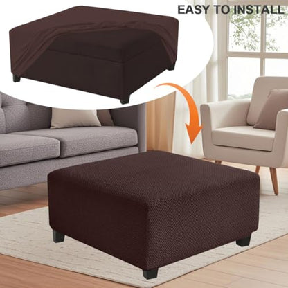 Levoberg Waterproof Square Ottoman Cover Large Square Folding Storage Ottoman Bench Slipcovers Footrest Stool Covers Oversized Ottoman Coffee Table Covers Cube with Elastic Bottom XL Coffee - color: Coffee, size: Square-XL