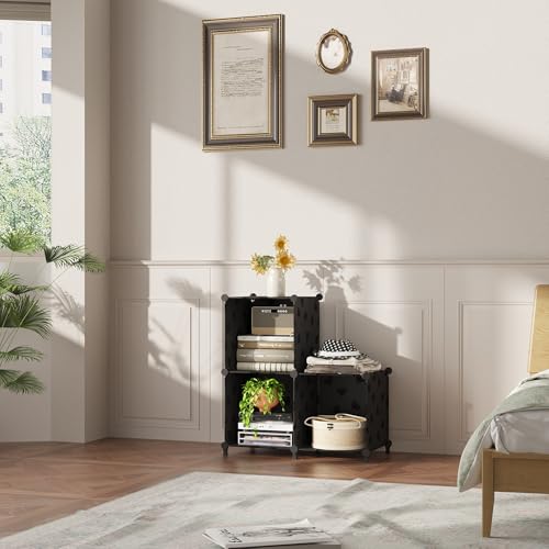 UNKU 3 Cube Storage Organizer, Closet Organizer Storage Shelves,Black | DIY Stackable Bookcase, Clothes Organizer Shelf for Closet, Bedroom, Living Room, Cabinet, Home, Office - color: Black, size: 3cube