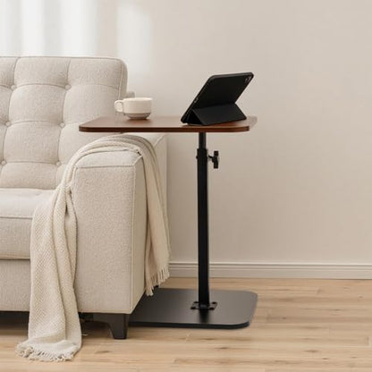 ZEAPTAC C-Shaped Side Table, 360° Swivel Height Adjustable, Lightweight Portable TV Tray Snack End Table for Couch Sofa Bed Small Spaces-Walnut - color: Walnut