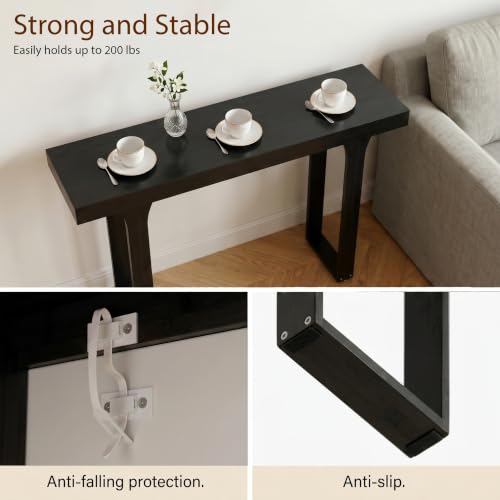 Console Table,Bamboo 47.2" Narrow Rectangular Entryway Table Slim, Black