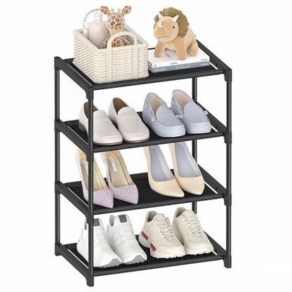 Autonomier 4 Tier Extra Small Shoe Rack (16.3" Wide), Space Saver Shelf | Kids Toddler Adult Shoe Storage Organizer, Narrow Stackable Shoe Organization Shelves, for Closet Floor Entryway Bedroom