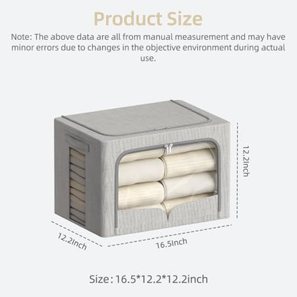 FHSQX 3 Pack Clothes Storage Bins, Light Gray, 16.5x12.2x12.2inch (40L) | Foldable Metal Frame, Stackable, Linen Fabric, Carrying Handles, Clear Window - color: Light Gray, size: 16.5x12.2x12.2inch(40L)