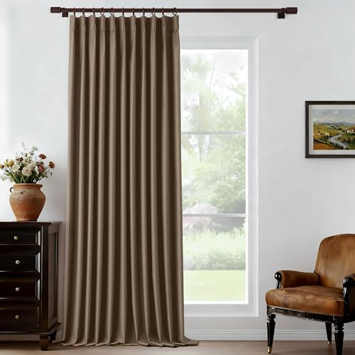 102 Inches Long Curtains Total Blackout Pinch Pleated Drapes Brown Linen Textured Extra Wide Curtains for Living Room Thermal Room Darkening Window Curtain 72 by 102 - color: Brown, size: 72"W x 102"L (Pack of 1)