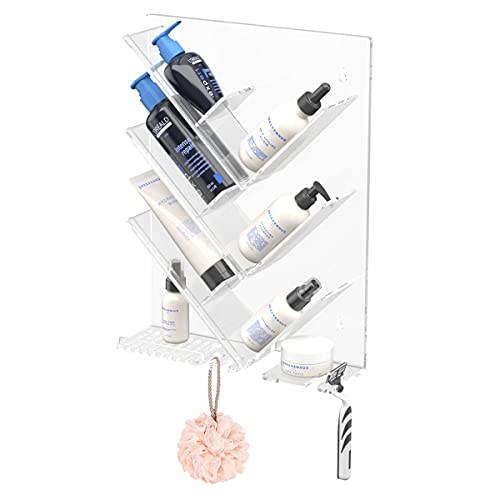 AITEE Acrylic Shower Caddy Organizer, Shampoo Holder Shelf Wall Mounted | 11.8"Lx16"H, for bathroom, acrylic, no drilling, rustproof, stores shampoo body wash, easy wall mount - style: Whole Shelf