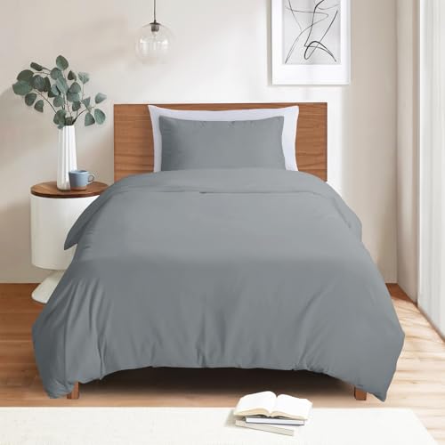 Mejoroom Gray Twin Duvet Cover - Soft and Breathable Twin Bedding Sets with Zipper Closure, 2Pieces, 1 Duvet Cover (68x90) and 1 Pillow case(20x26) - color: Gray, size: Twin/Twin XL