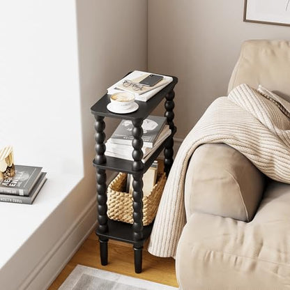 Veegle Side Table, Small End Table with Storage Shelf, 3-Tier Small Coffee Tables for Living Room Bedroom Narrow Spaces(Black) - color: Black-3 Tier Shelf