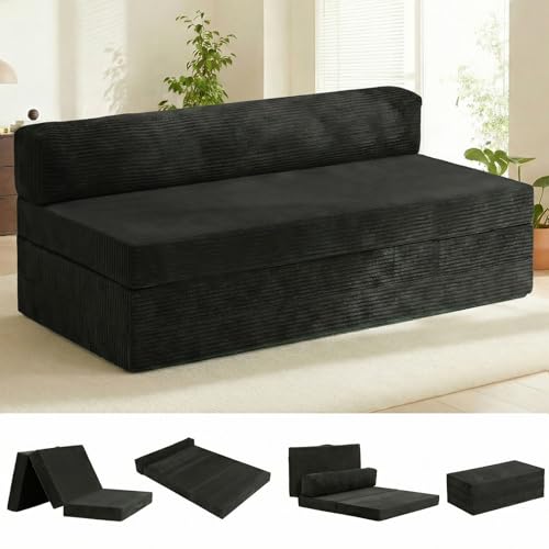 5-in-1 Convertible Sofa Bed, Boneless Loveseat with Removable Cushions & Washable Cover, Futon Sofa Bed with Handle, Pull Out Couch for Small Spaces, King Size, Black - color: Black, size: King Size-83''L*76''W