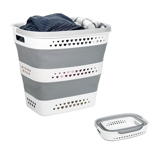 Large Collapsible Laundry Baskets for Dirty Clothes, Plastic Laundry Hamper for Dorm Bedroom Blankets, 43L Foldable Clothes Hamper for Laundry, Space Saving Pop-Up Storage Container/Organizer