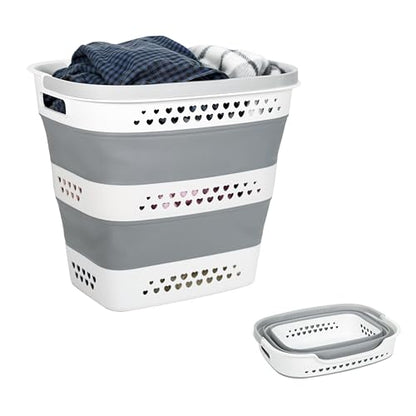 Large Collapsible Laundry Baskets for Dirty Clothes, Plastic Laundry Hamper for Dorm Bedroom Blankets, 43L Foldable Clothes Hamper for Laundry, Space Saving Pop-Up Storage Container/Organizer