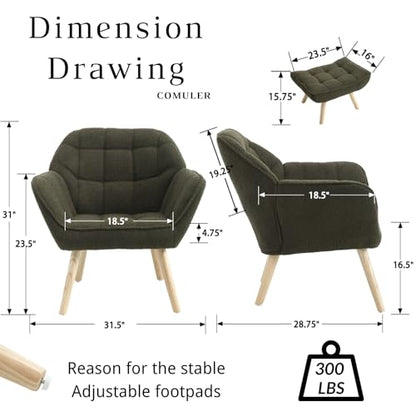 Green Sherpa Accent Chair with Ottoman ，Modern Reading Chairs with Ottoman Set, Comfy Fuzzy Armchair Living Room Chair Lounge Chair with Wood Legs for Small Spaces Bedroom Apartment - color: Green, size: Chair with Ottoman