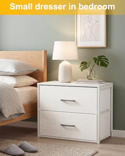 Fixwal Closet Drawers for Clothes, 1 Pack, 2 Drawers Dresser, 21.2" Wide | height 16.1", 2 fabric storage drawers, wooden top, white, spacious storage, dresser for bedroom - size: 15.7"D x 21.2"W x 16.1"H