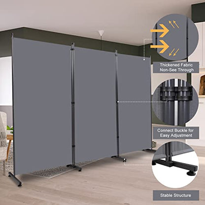 Room Divider 3 Panel Folding Privacy Screen, Round Pad Design Wall Divider | 71''Hx102''W, UV Protection Fabric, Wobble-free Metal Frame, Large 3 Panel Partition Room Dividers, Indoor Window Blackout - color: Grey