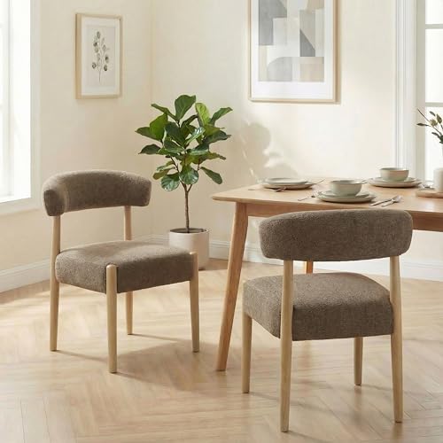 VKNOW Wooden Dining Chairs Set of 2 with Rubberwood Legs, Curved Backrest | Modern Upholstered Dining Chairs with Thickened Cushion, Soft Chenille Fabric, for Dining Room/Kitchen, Dark Brown - color: Dark Brown, size: Set of 2