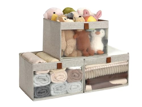 StorageWorks Closet Storage Bins, Extra Large Storage Baskets with Clear Window and Handles, Foldable Fabric Organizer for Clothes, Shelves, Brown and Beige, 3 Pack - color: Brown and Beige, size: 14 ½"L x 14 ½"W x 10 ¼"H