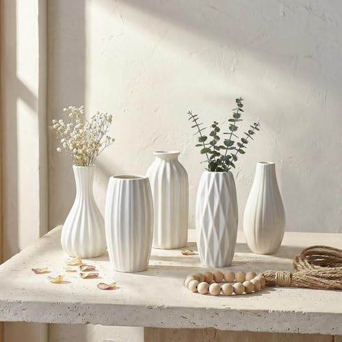 BEAHOT Ceramic Bud Vase Set of 12 - Glossy White Bud Vases: Unique Glazed Mini White Centerpiece for Flowers, Weddings, DIY Floral Decor - Boho & Modern Home Table Styling, Gift Ready - size: 12pack Glazed White