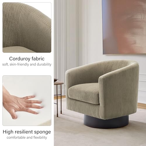 Swivel Barrel Accent Chair, Comfy Reading Armchair, Camel, Set of 2 | Club Chairs for Adults, Low-Back Design, Modern Round Style, Solid Wood Frame & Metal Swivel Base, For Living Room & Bedroom - color: Camel